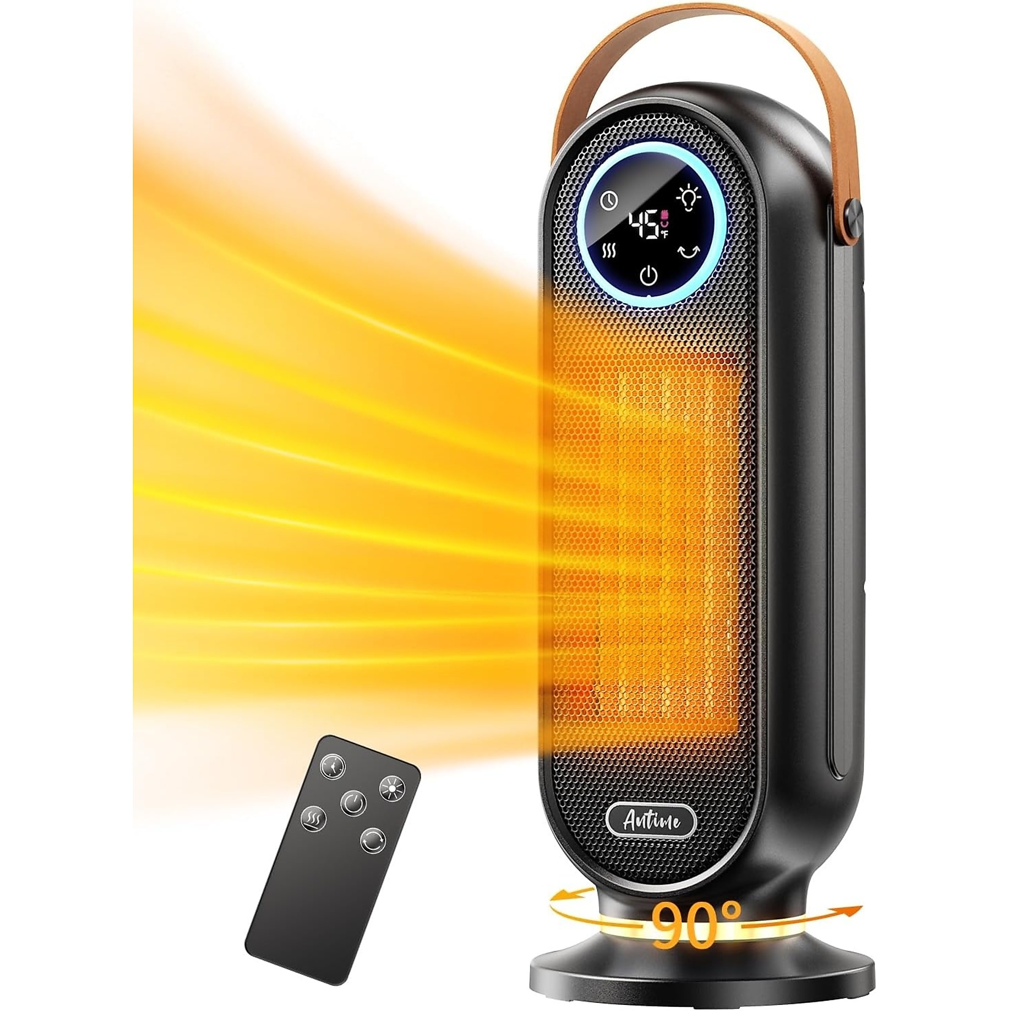 EdenDirect Portable Space Heater — 16in., 1500W, Thermostat, 90° Oscillation, 12-Hour Timer, Remote, Ultra-Quiet, Safe, Model# NTEHY9002-H